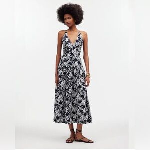 Madewell Black and White Floral Midi Full Cotton Dress